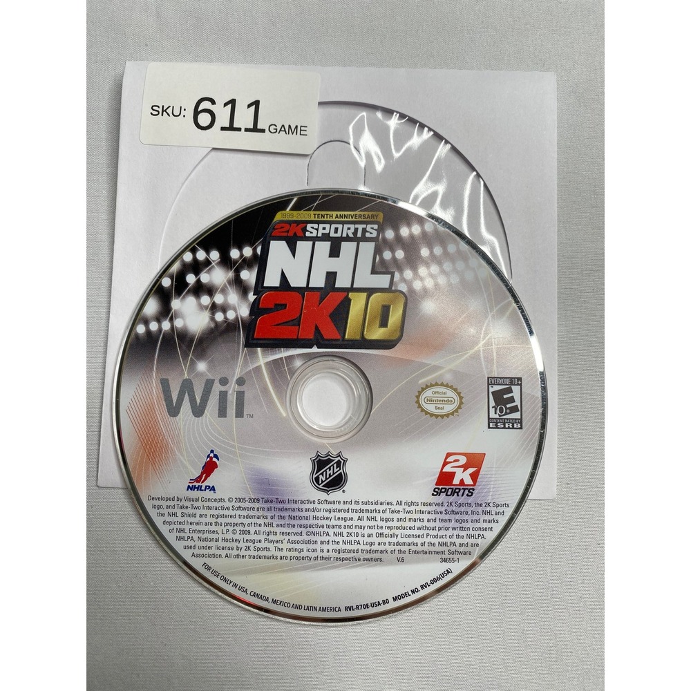 NHL 2K10 Nintendo Wii 2K Sports Hockey Video Game Disc Only